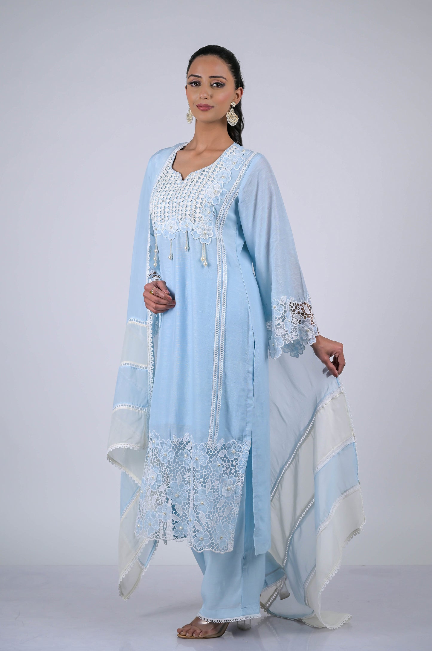 Stunning Cyan Blue Cotton Silk Suit Set - A Touch of Grace and Style - #ISH-53-02