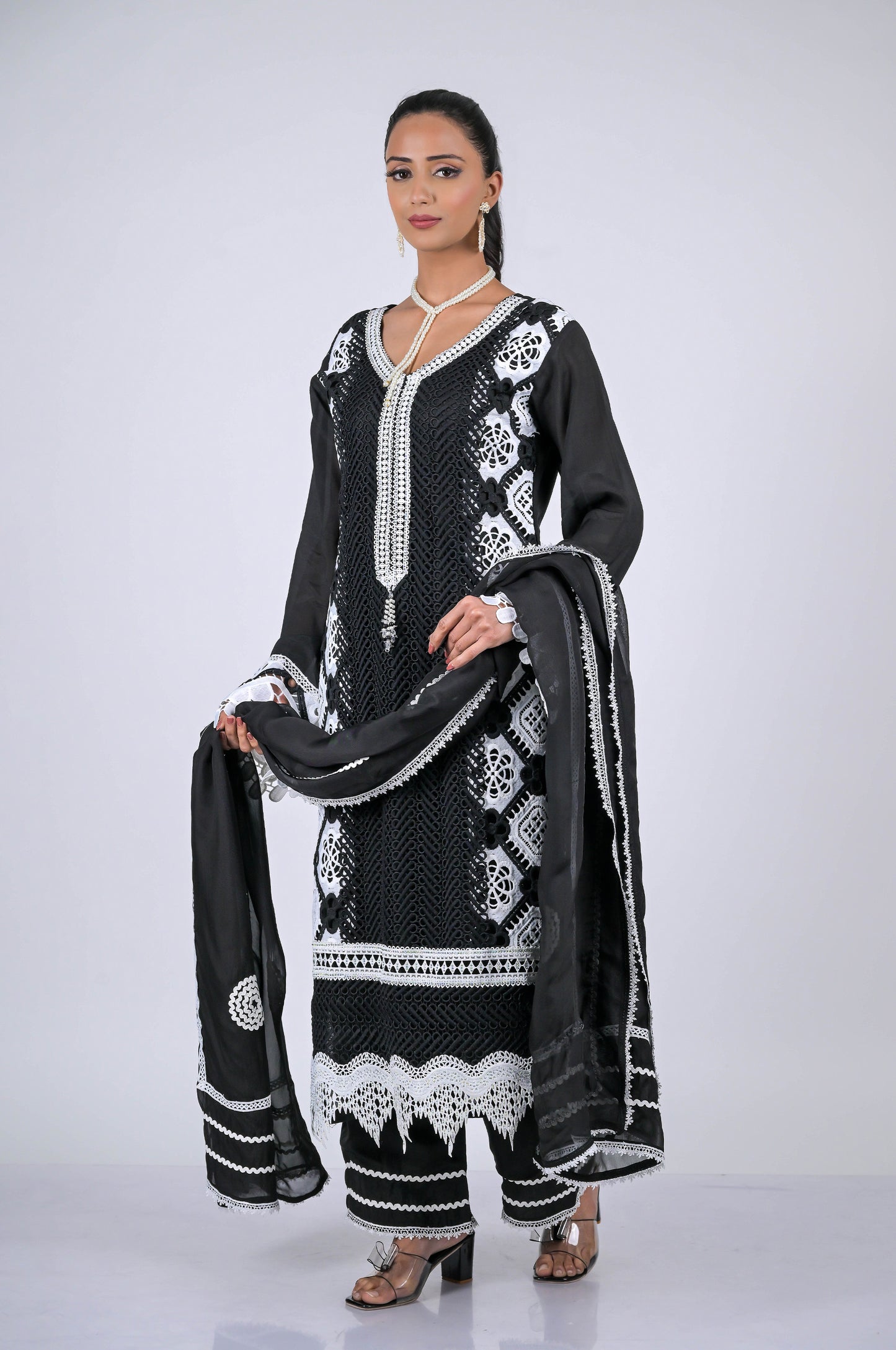 Traditional Black & Frost White Suit Set - A Touch of Grace and Style - #ISH-54-01