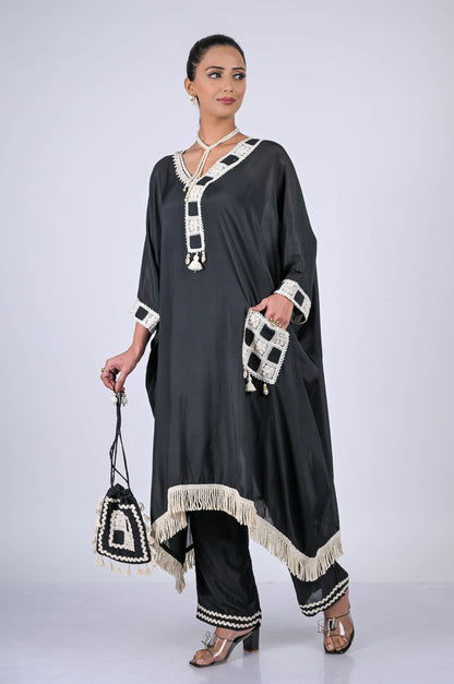 Chic Black Tunic Dress with Delicate Lace Details : Modern Sophistication - #ISH-49-01