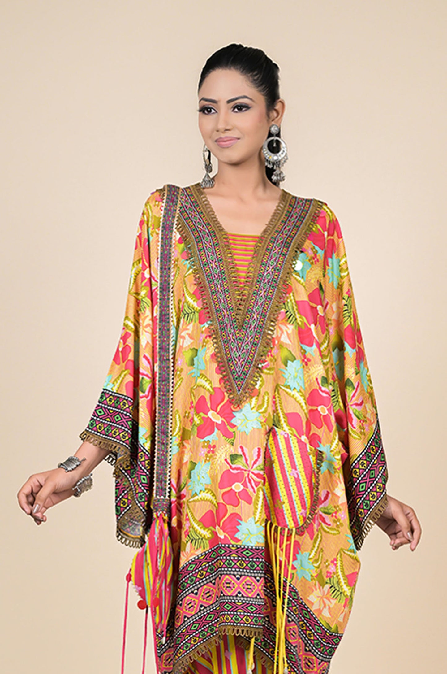 Radiant Yellow Floral Kaftan Dress Cotton Muslin - Summer Collection #ISH-22-01