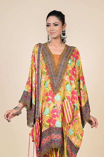 Radiant Yellow Floral Kaftan Dress Cotton Muslin - Summer Collection #ISH-22-01