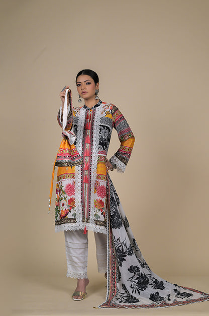 Stunning Multicolor Floral Suit Set - A Timeless Classic Cotton Muslin - #ISH-37-01