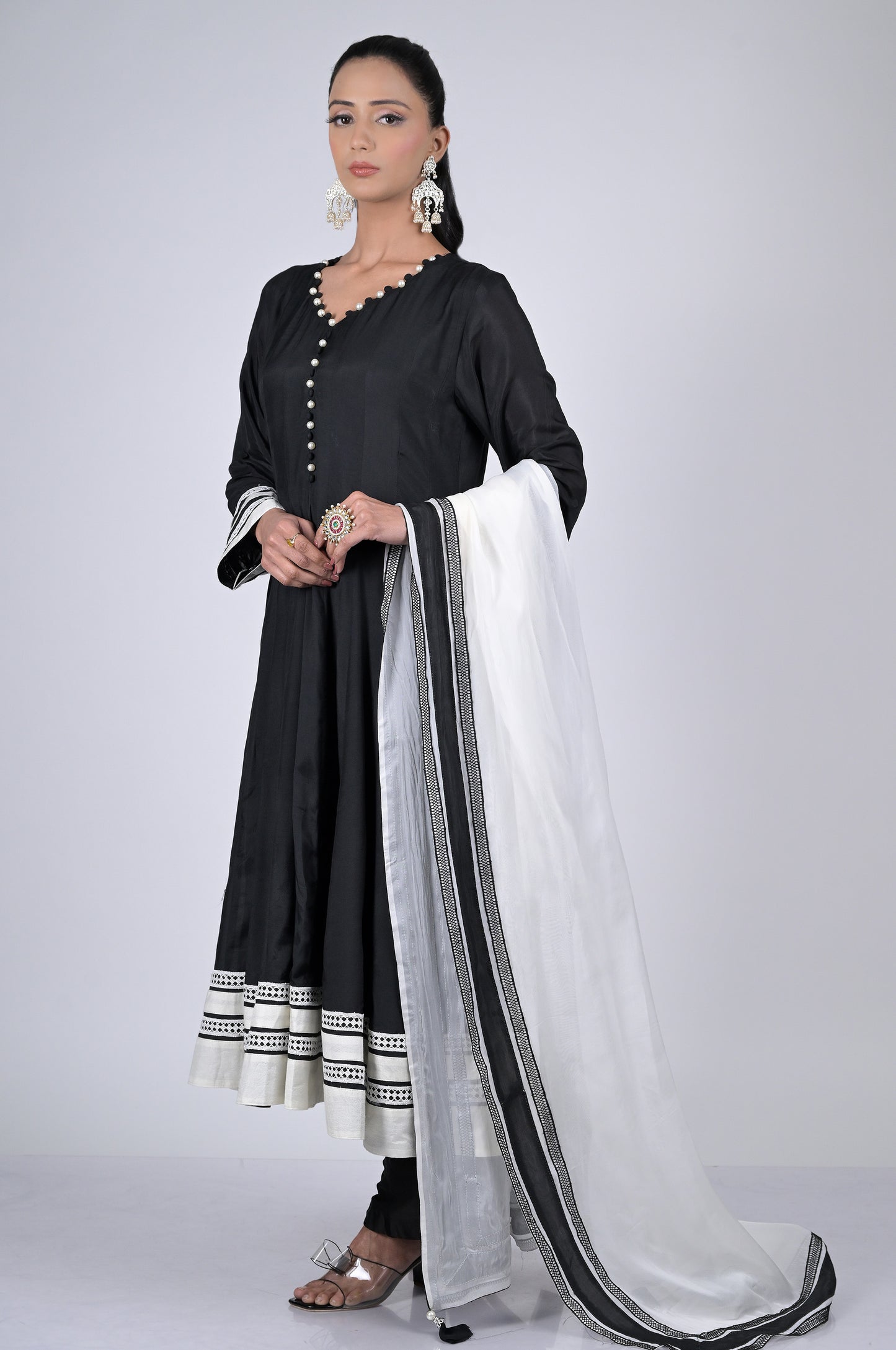 Black Cotton Silk Anarkali Suit Set - A Timeless Classic  - #ISH-44-02