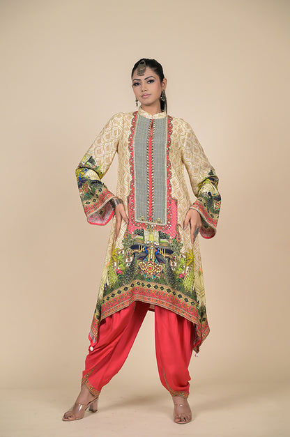 Yellow Printed Kaftan , Cotton Muslin - Summer Collection #ISH-29-01