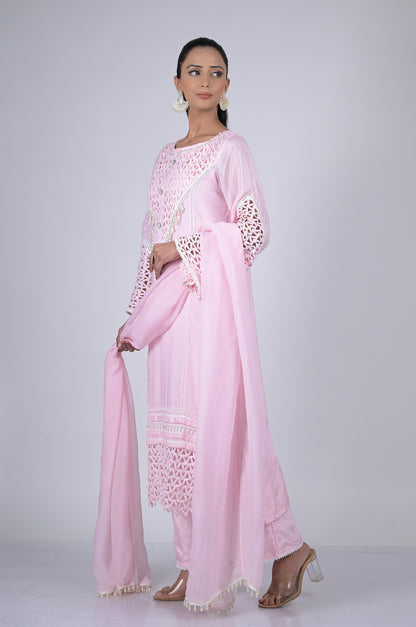 Oyster Pink Suit Set Cotton Silk : Modern Sophistication  - #ISH-46-03