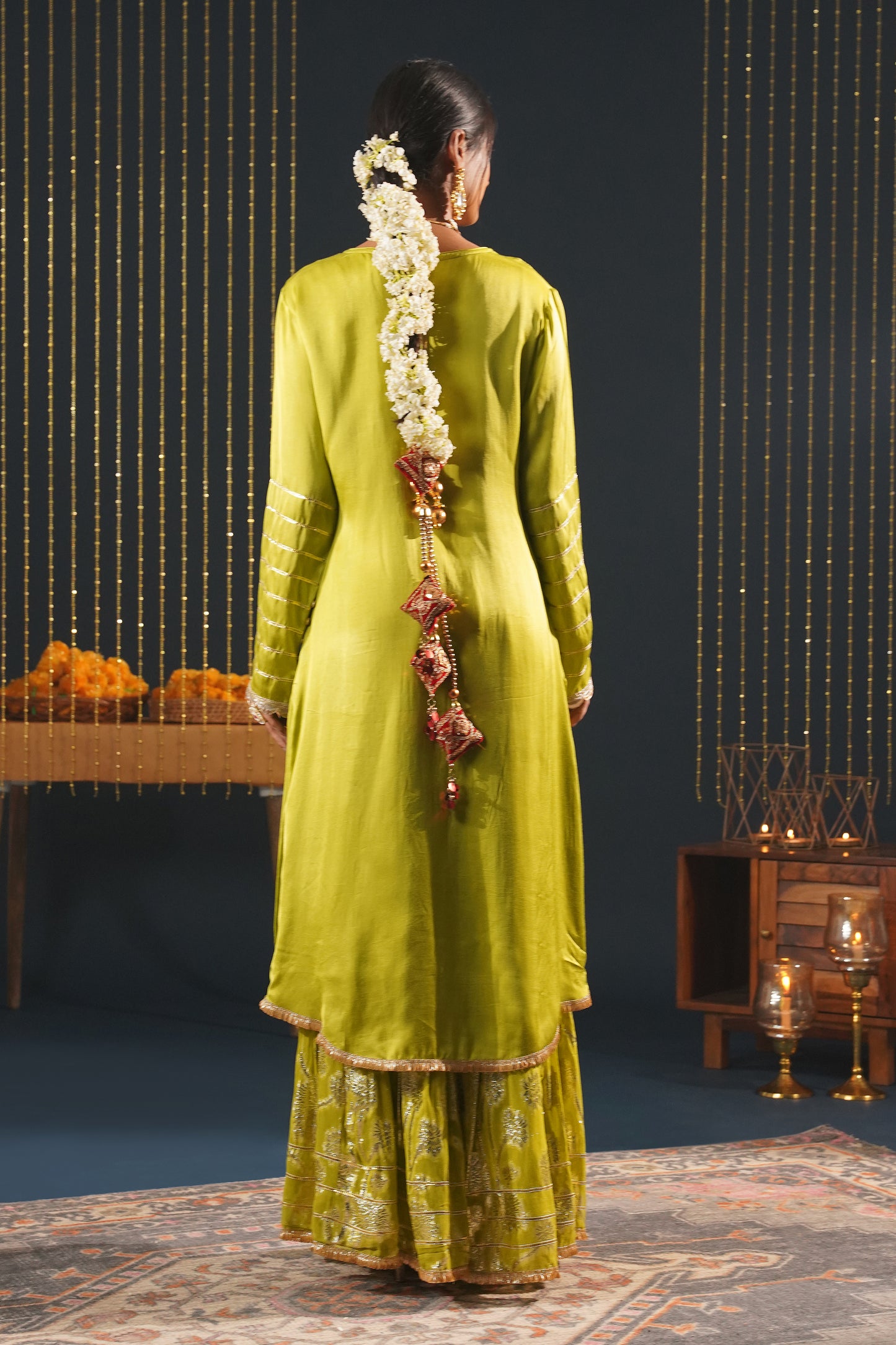 Pista Green Crepe Choga Suit Effortlessly Elegant - Jashn-E-Rang