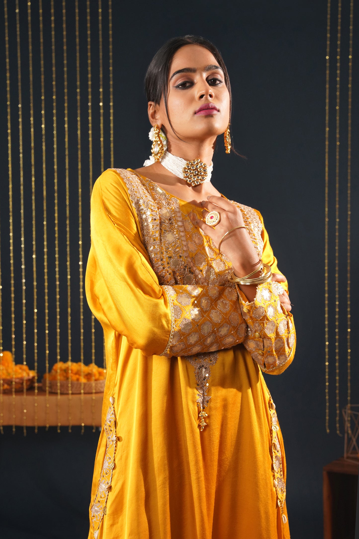 Luxurious Mustard Choga Suit Set - Jashn-E-Rang