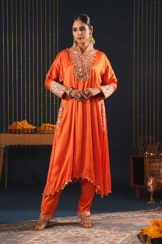 Vibrant Orange Choga Suit - Jashn-E-Rang Festive Elegance