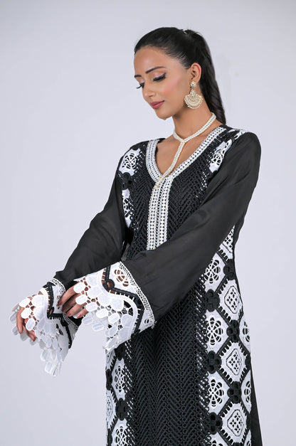 Traditional Black & Frost White Suit Set - A Touch of Grace and Style - #ISH-54-01