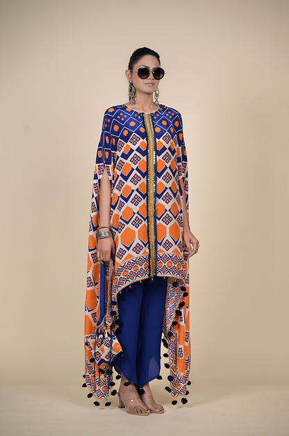 Cobalt Blue Chevron Print Kaftan, Cotton Muslin - Summer Collection #ISH-21-01