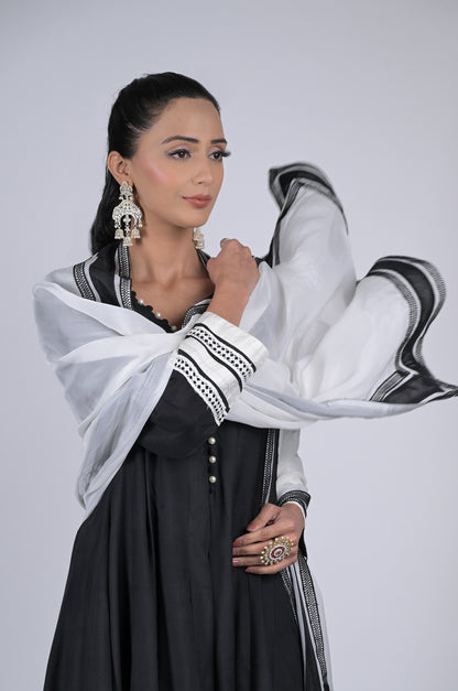 Black Cotton Silk Anarkali Suit Set - A Timeless Classic  - #ISH-44-02