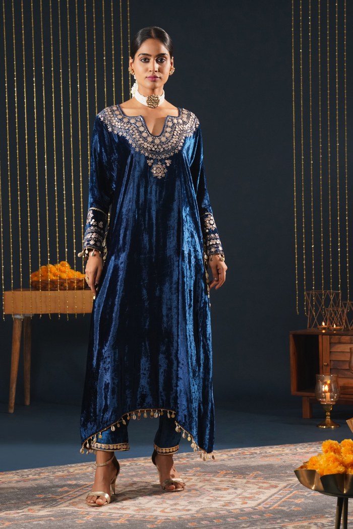 Vibrant Velvet Blue Choga - Jashn-E-Rang Celebration Suit