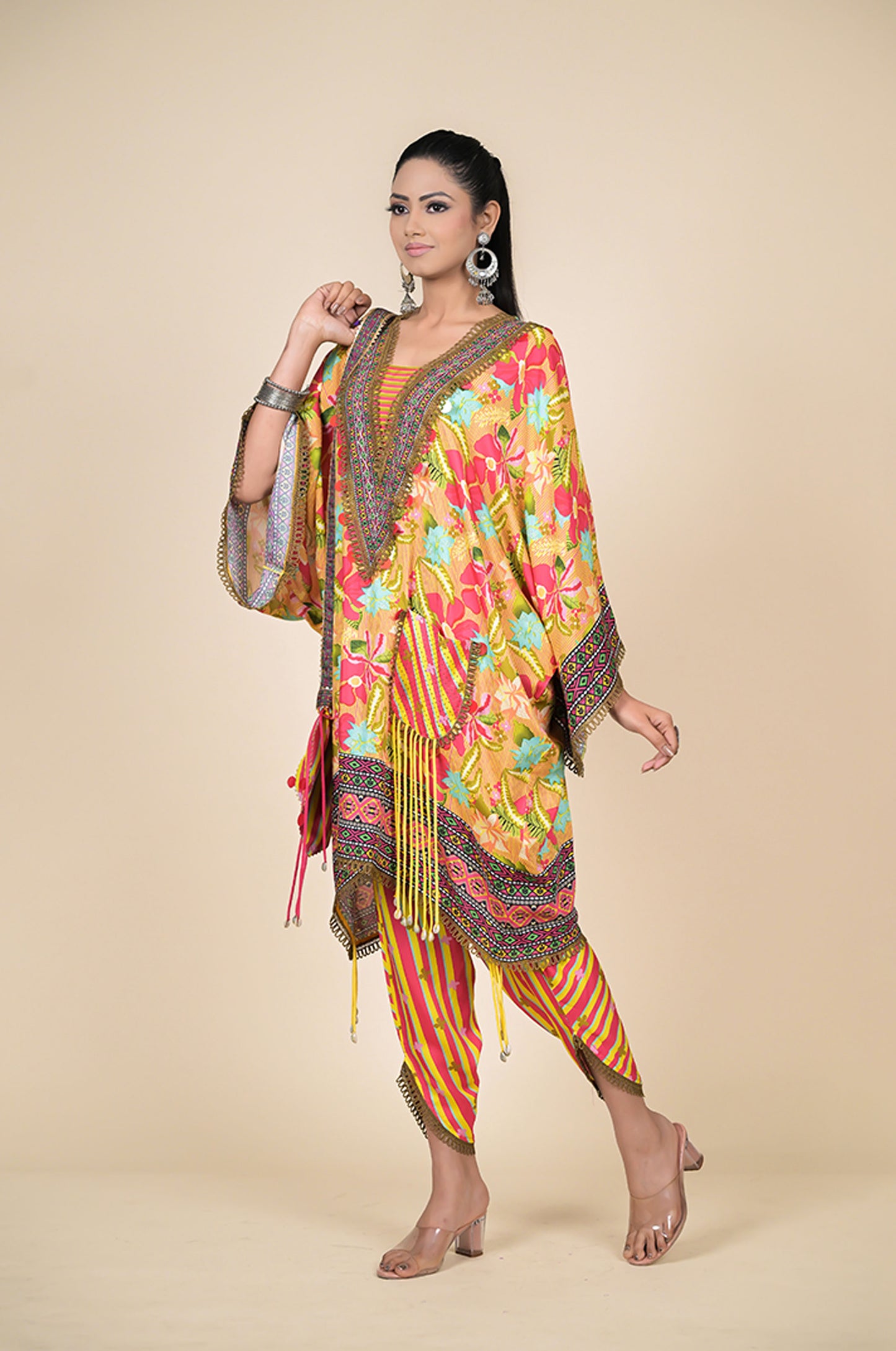 Radiant Yellow Floral Kaftan Dress Cotton Muslin - Summer Collection #ISH-22-01