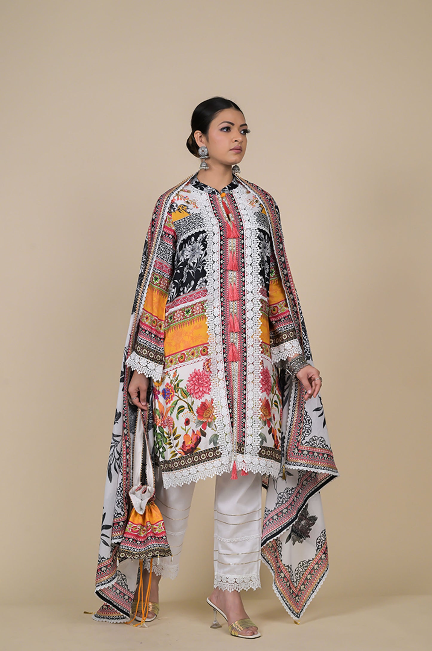 Stunning Multicolor Floral Suit Set - A Timeless Classic Cotton Muslin - #ISH-37-01