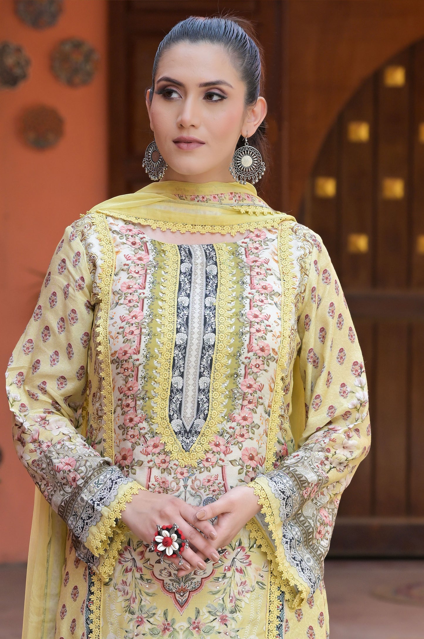 Pastel Yellow Print Suit Set, Cotton Muslin - Summer Collection #ISH1395