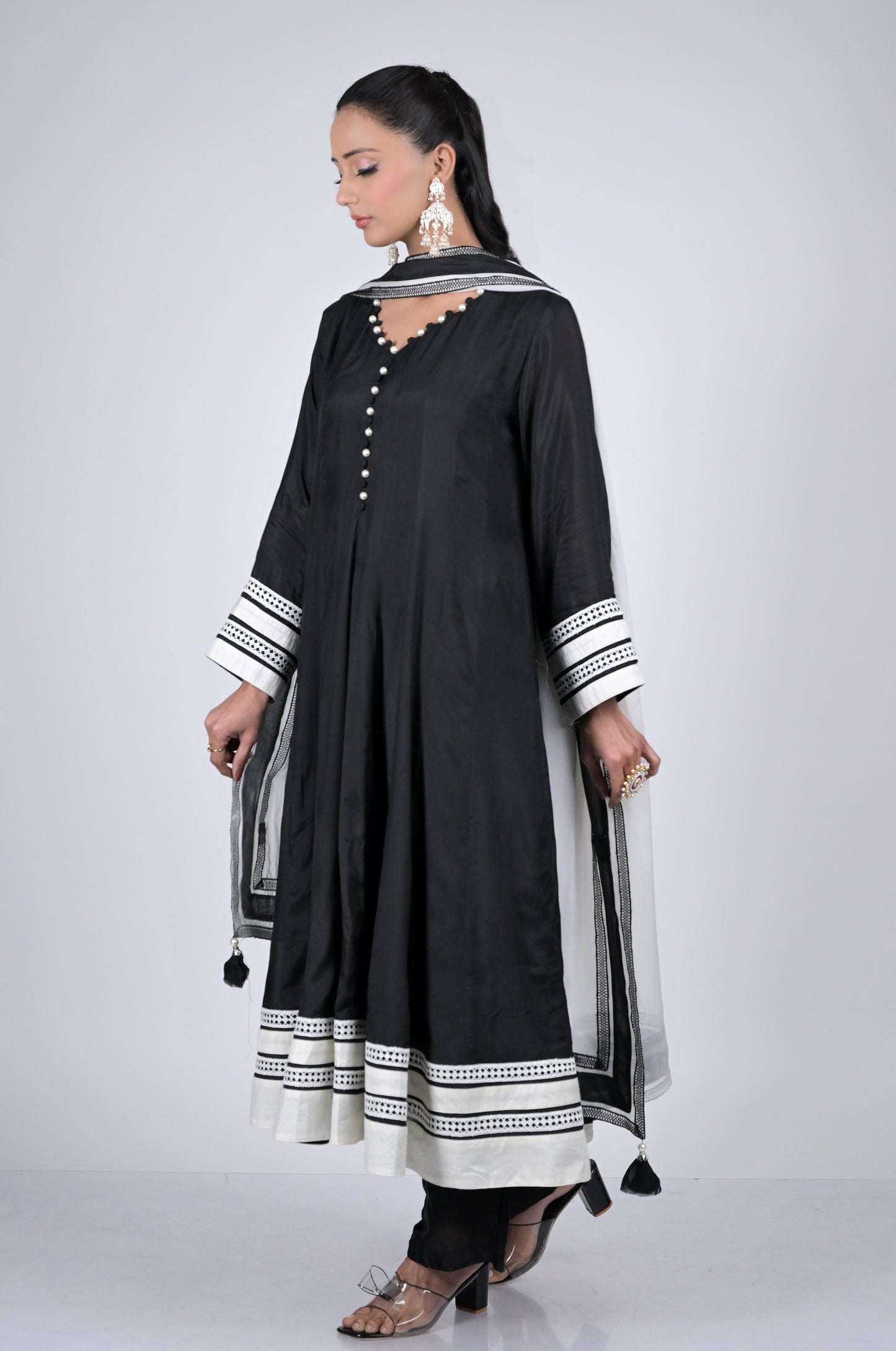 Black Cotton Silk Anarkali Suit Set - A Timeless Classic  - #ISH-44-02