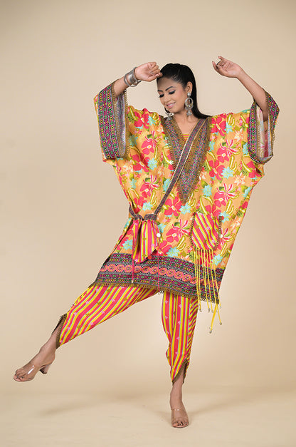 Radiant Yellow Floral Kaftan Dress Cotton Muslin - Summer Collection #ISH-22-01