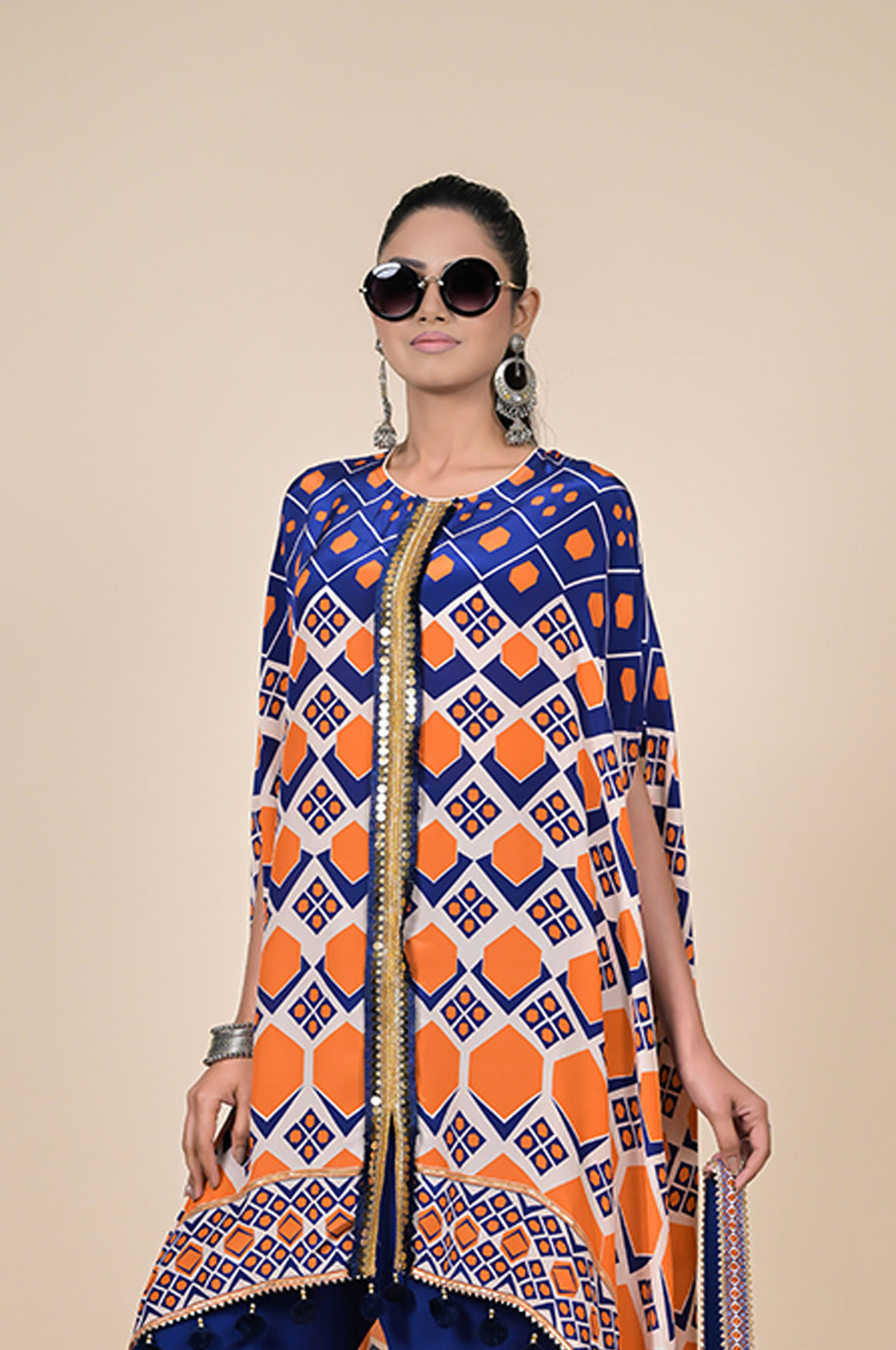 Cobalt Blue Chevron Print Kaftan, Cotton Muslin - Summer Collection #ISH-21-01