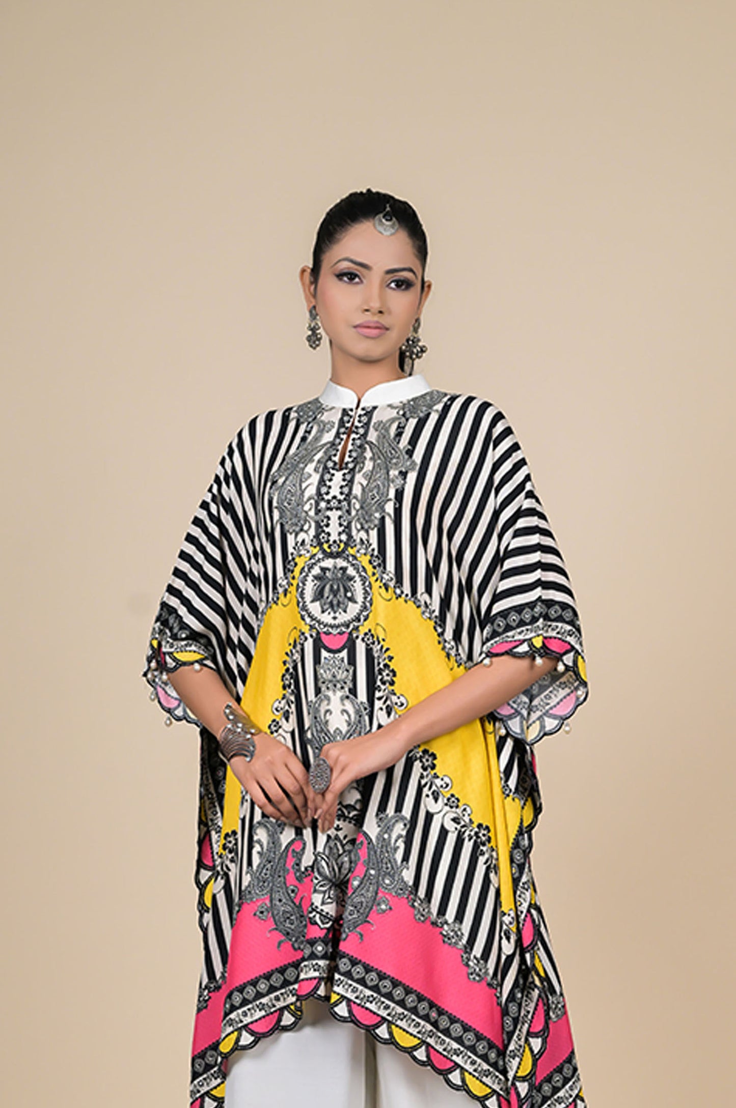 Yellow Printed Kaftan , Cotton Muslin - Summer Collection #ISH-28-01