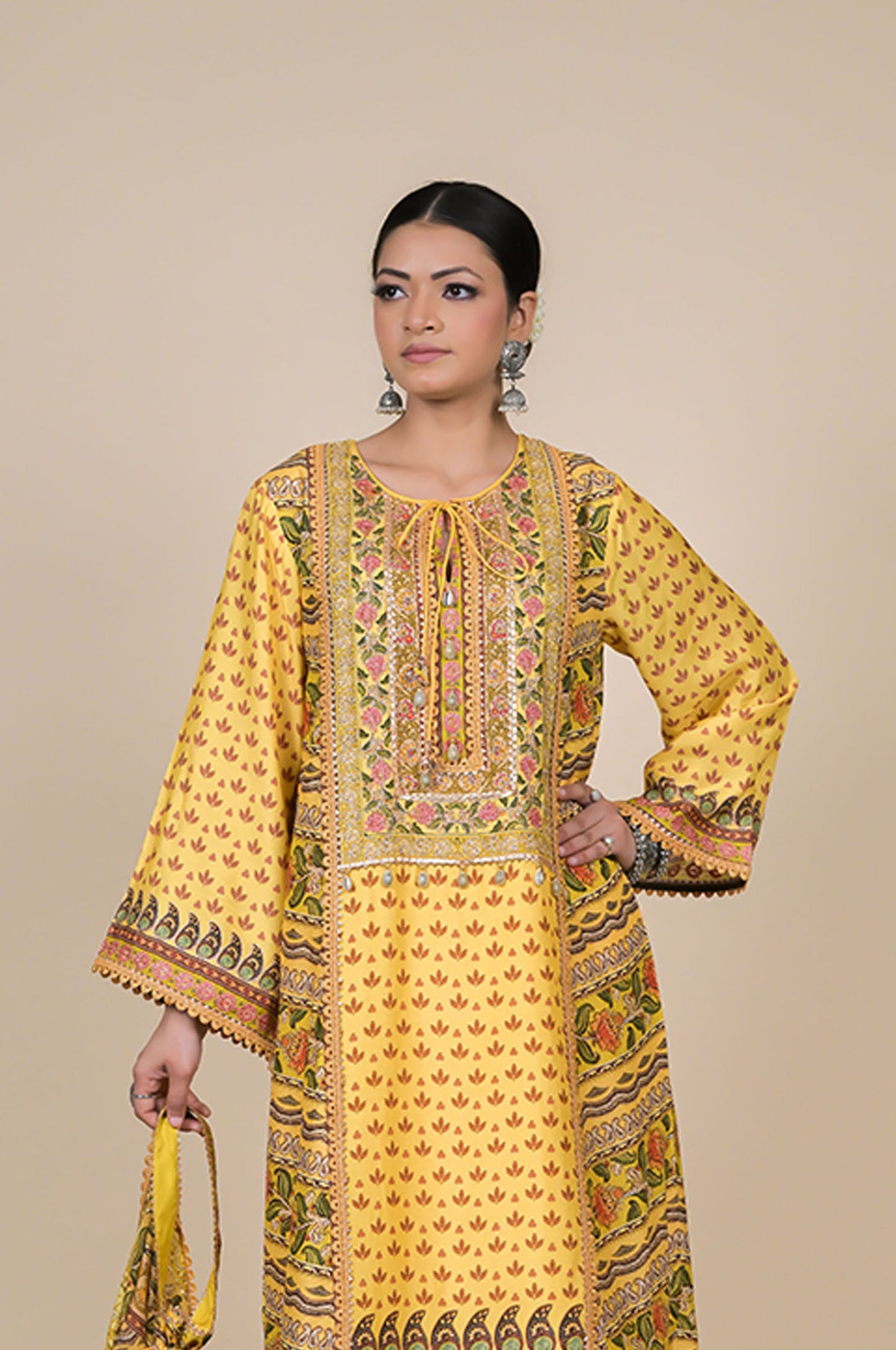 Vibrant Yellow Floral Suit Set - A Timeless Classic Cotton Muslin - #ISH-38-01