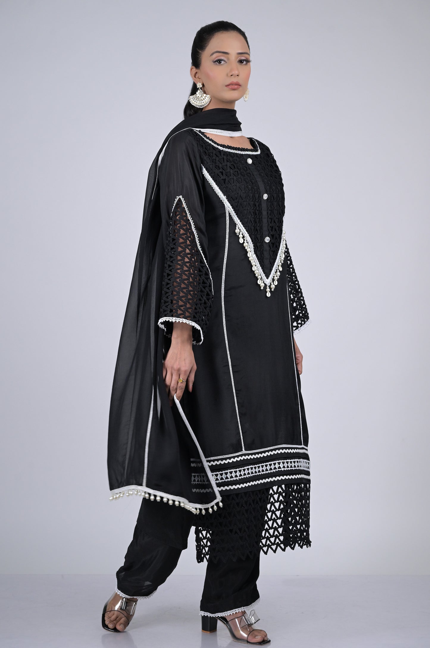 Stunning Black Suit Set Cotton Silk : Modern Sophistication  - #ISH-46-01