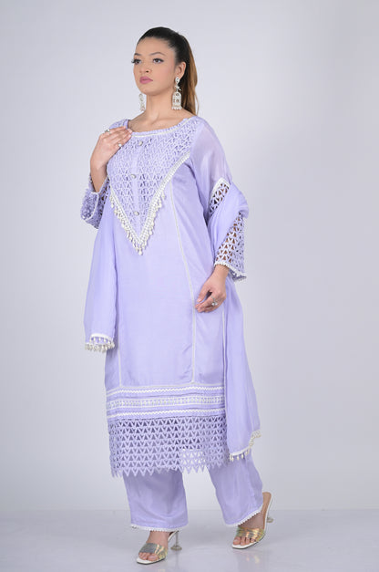 Periwinkle Blue Suit Set Cotton Silk : Modern Sophistication  - #ISH-46-04