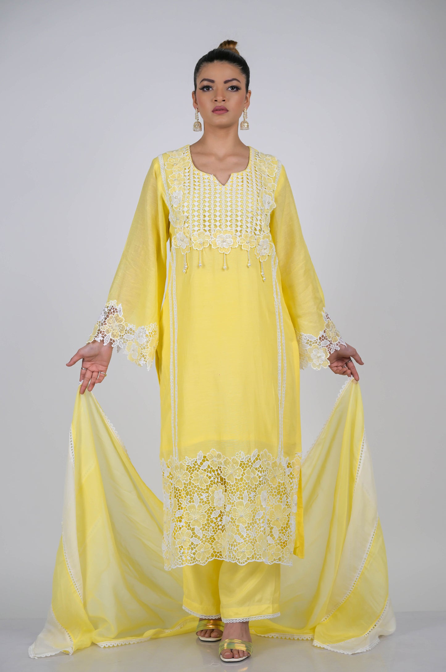 Stunning Pastel Yellow  Cotton Silk Suit Set - A Touch of Grace and Style - #ISH-53-01