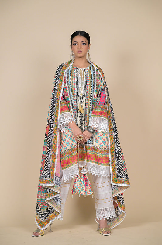 Elegant Multicolored Traditional Outfit with Intricate Patterns -  #ISH-30-02