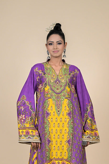 Paisley Print Turquoise Kaftan , Cotton Muslin - Summer Collection #ISH-26-01