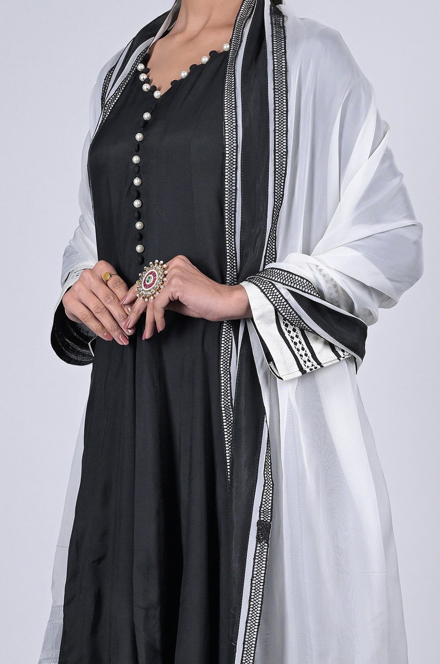 Black Cotton Silk Anarkali Suit Set - A Timeless Classic  - #ISH-44-02