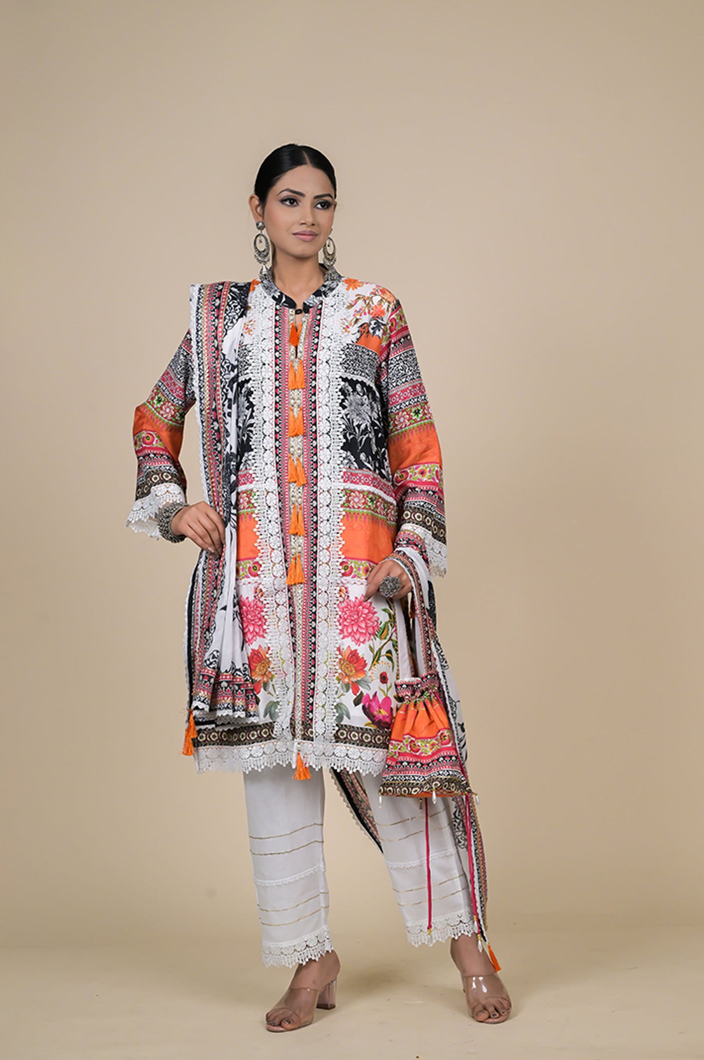 Stunning Multicolor Floral Suit Set - A Timeless Classic Cotton Muslin - #ISH-37-02