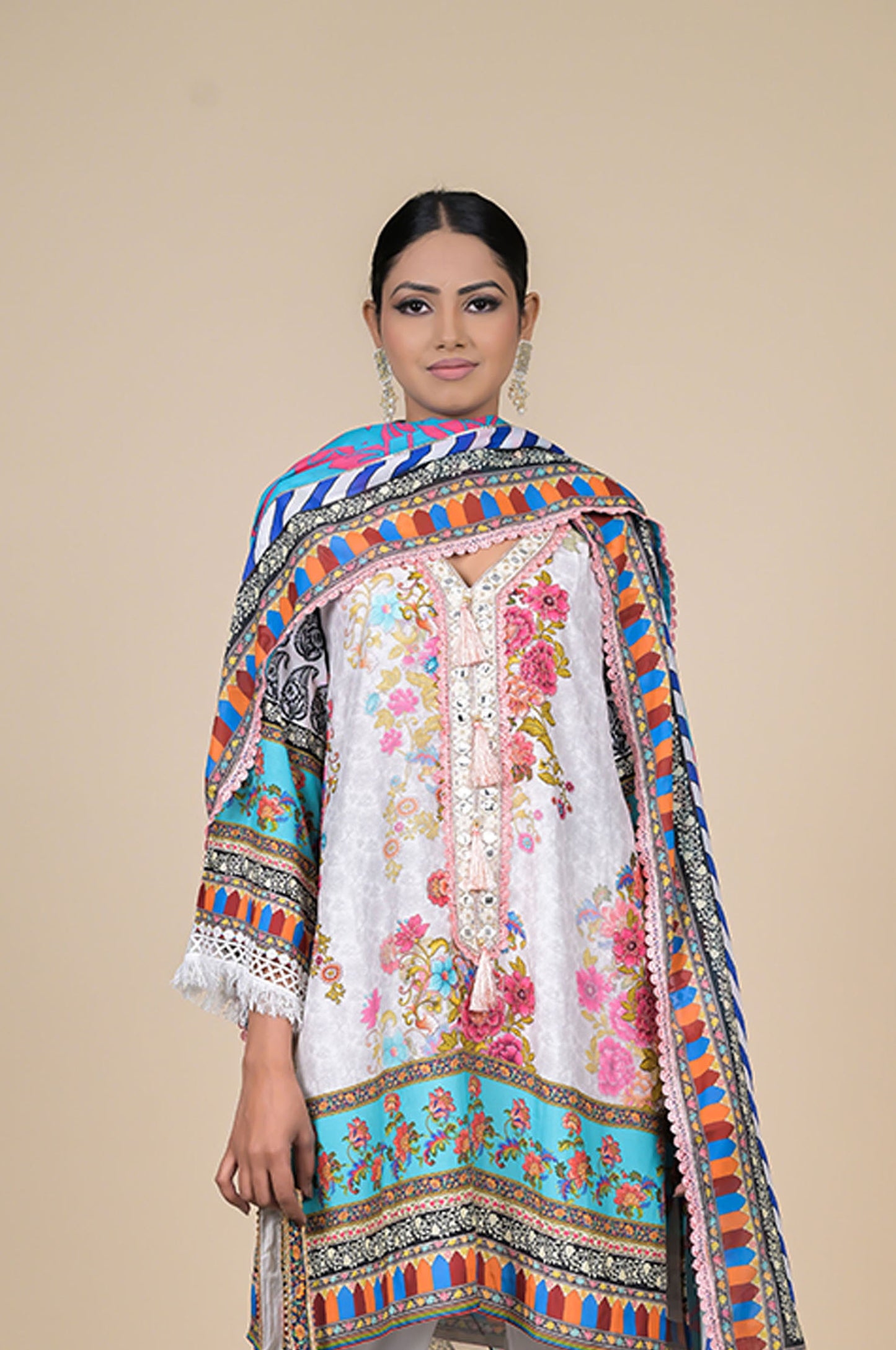 Elegant Multicolored Embroidered Suit for a Graceful Look, Cotton Muslin - Summer Collection #ISH-31-01