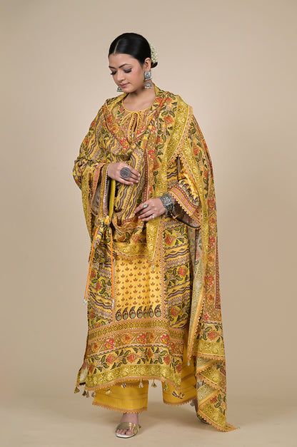 Vibrant Yellow Floral Suit Set - A Timeless Classic Cotton Muslin - #ISH-38-01