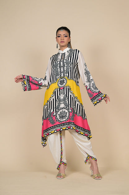 Yellow Printed Kaftan , Cotton Muslin - Summer Collection #ISH-28-02