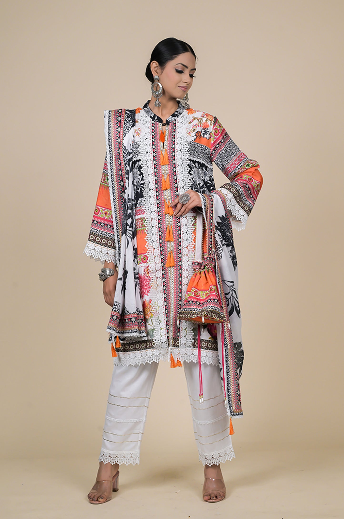 Stunning Multicolor Floral Suit Set - A Timeless Classic Cotton Muslin - #ISH-37-02