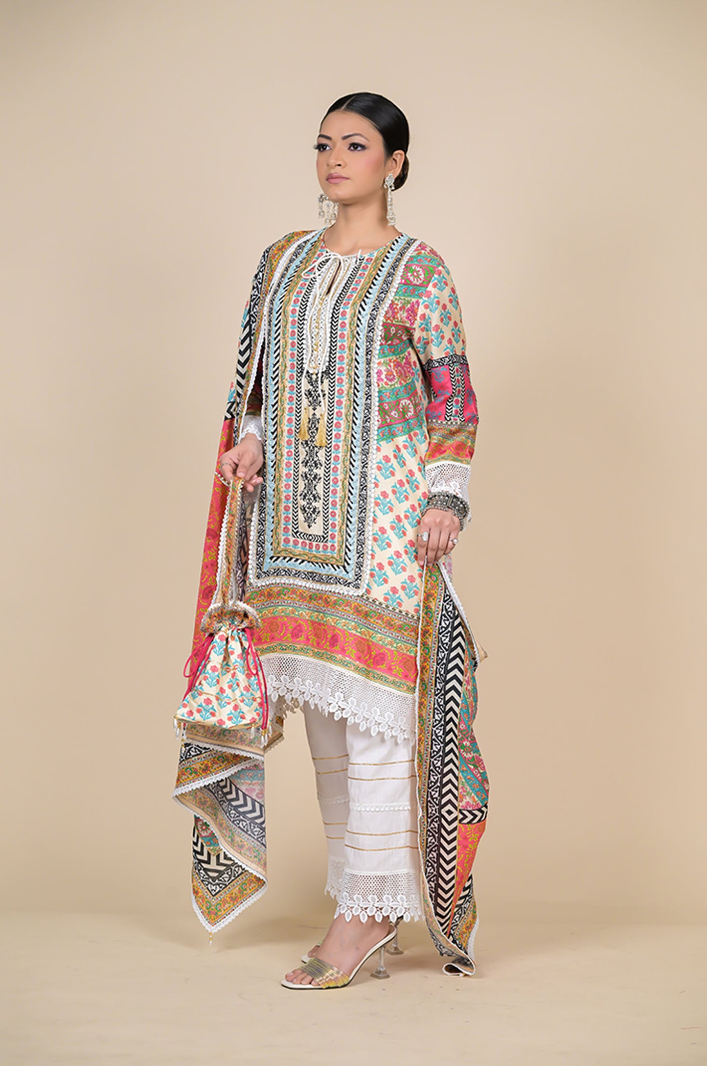 Elegant Multicolored Traditional Outfit with Intricate Patterns -  #ISH-30-02