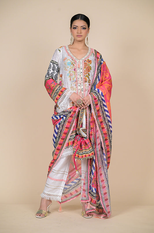 Elegant Multicolored Embroidered Suit for a Graceful Look, Cotton Muslin - Summer Collection #ISH-31-02