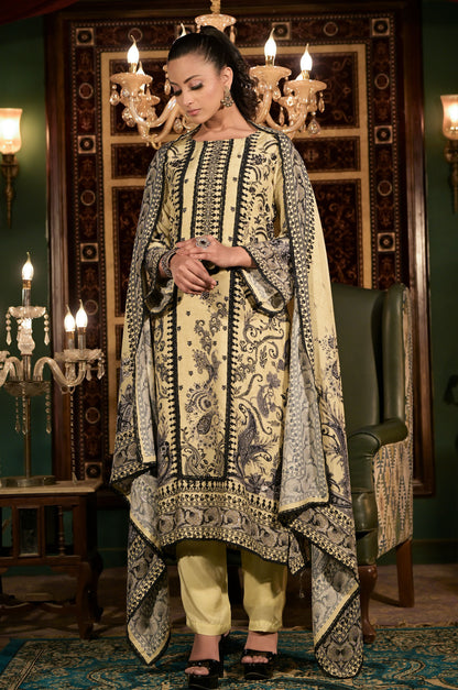 Lemon Yellow Print Pakistani Suit - Summer Collection #ISH1427