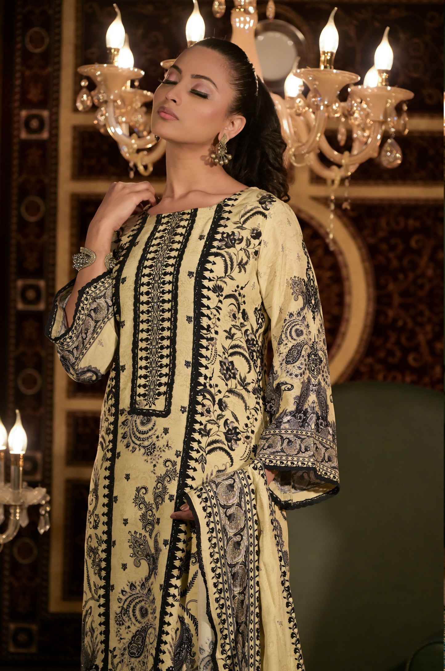 Lemon Yellow Print Pakistani Suit - Summer Collection #ISH1427