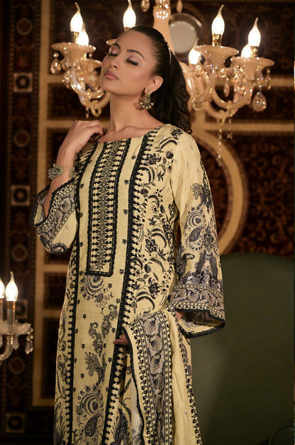 Lemon Yellow Print Pakistani Suit - Summer Collection #ISH1427