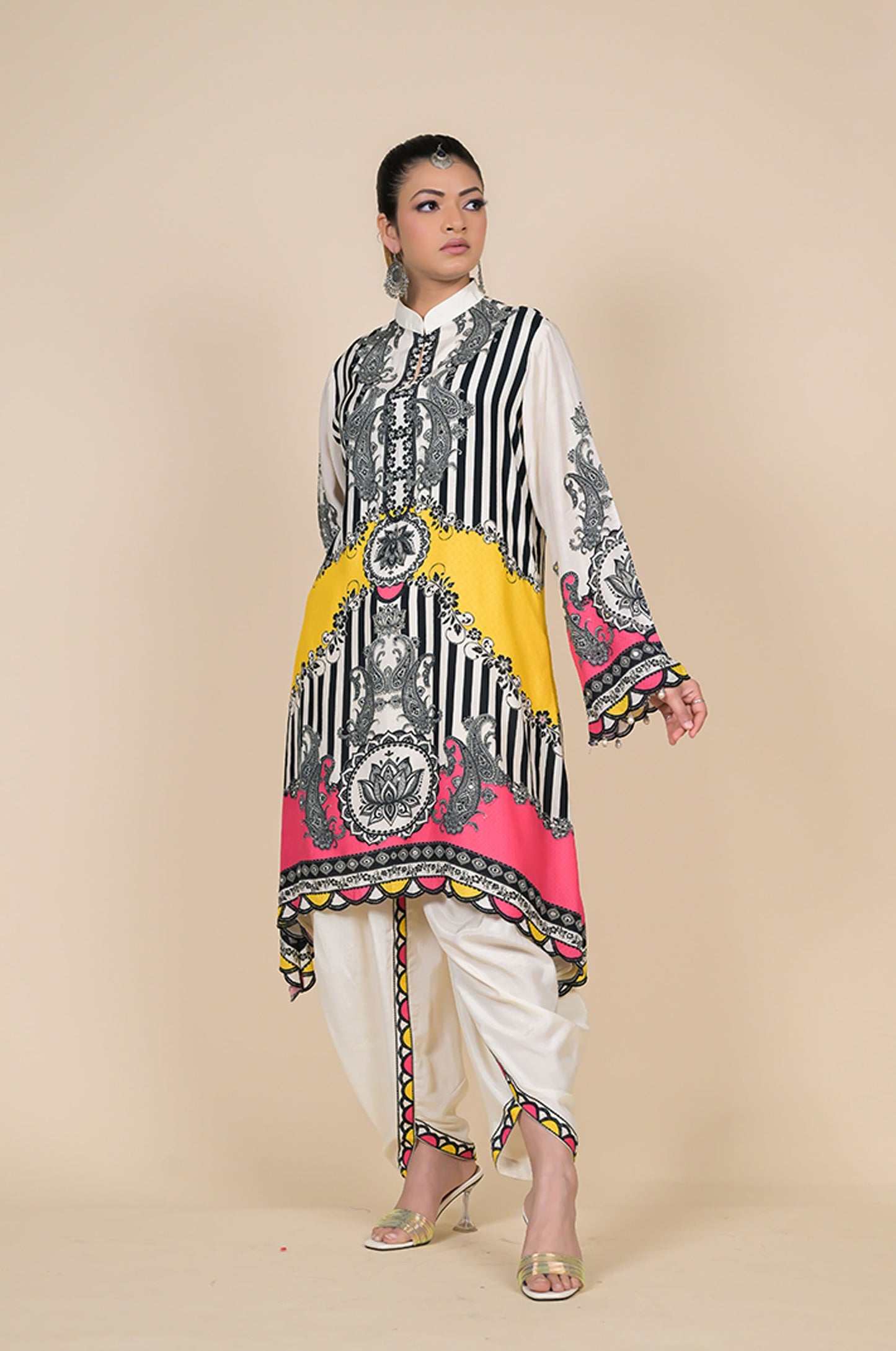 Yellow Printed Kaftan , Cotton Muslin - Summer Collection #ISH-28-02