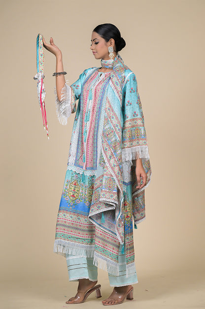 Graceful Looking Neon Blue Designer Suit - Perfect for Every Occasion Cotton Muslin - #ISH-34-02