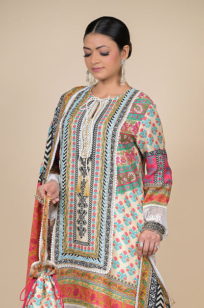 Elegant Multicolored Traditional Outfit with Intricate Patterns -  #ISH-30-02