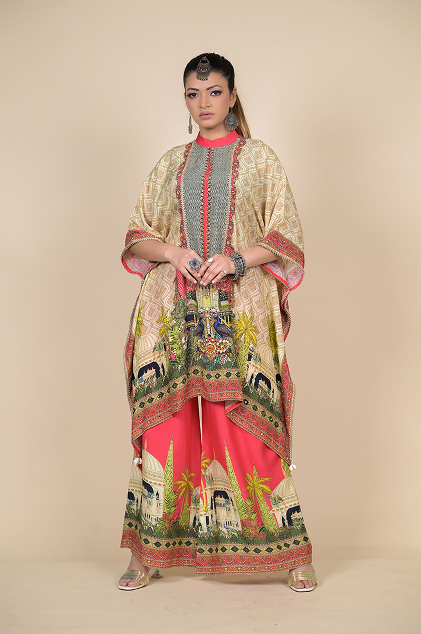 Bohemian Elegance: Nature-Inspired Printed Pink Suit Set - Cotton Muslin  #ISH-29-02