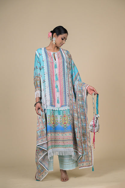 Graceful Looking Neon Blue Designer Suit - Perfect for Every Occasion Cotton Muslin - #ISH-34-02