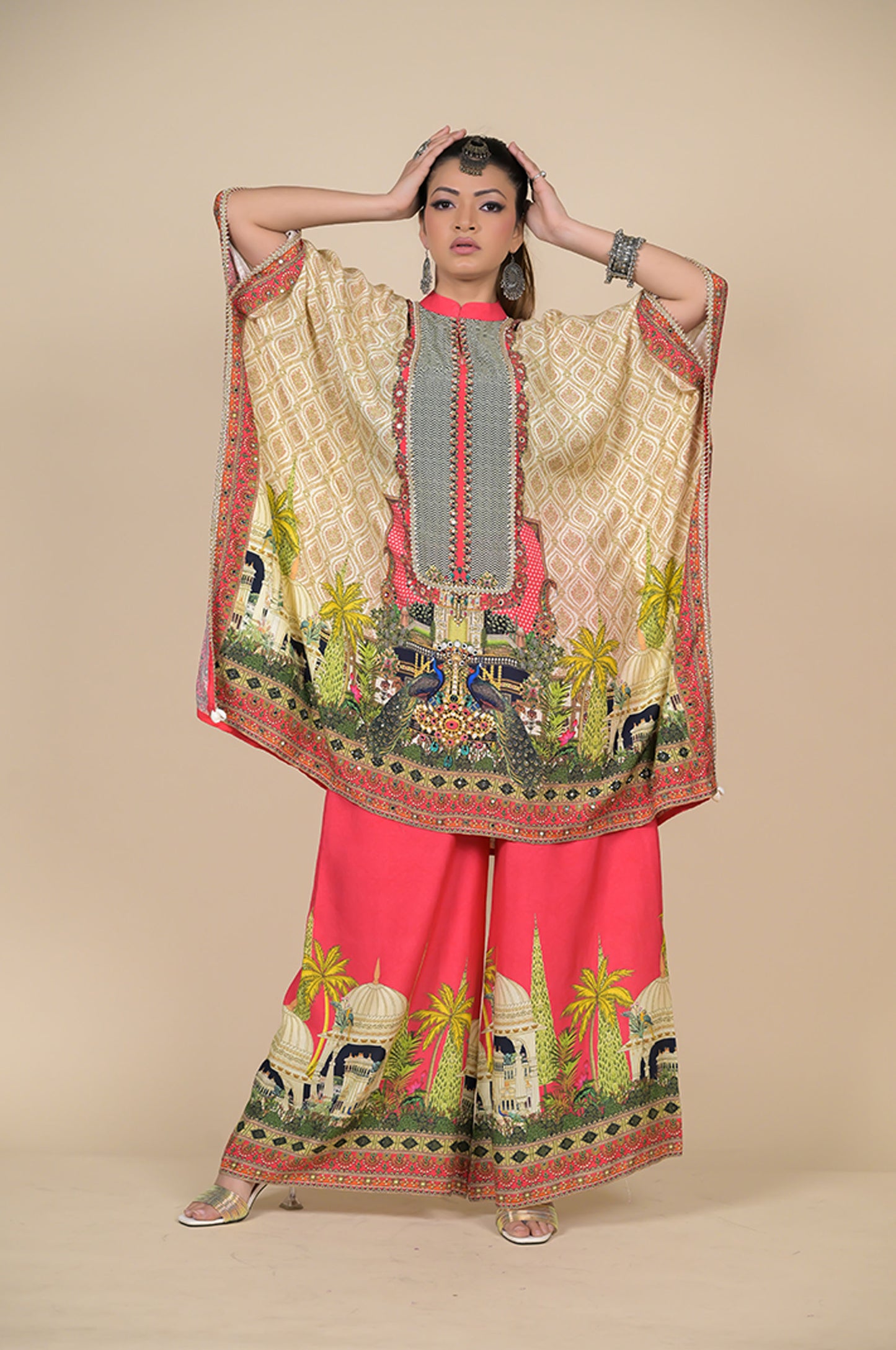 Bohemian Elegance: Nature-Inspired Printed Pink Suit Set - Cotton Muslin  #ISH-29-02