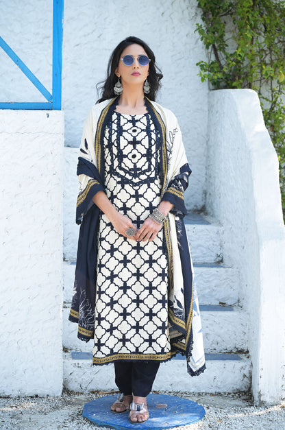 Elegant Geometric Patterned Dress - Cotton Muslin - Summer Collection #ISH-09-02