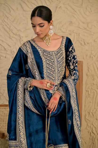 Timeless Midnight Blue Velvet Suit – Noor Wedding Edit