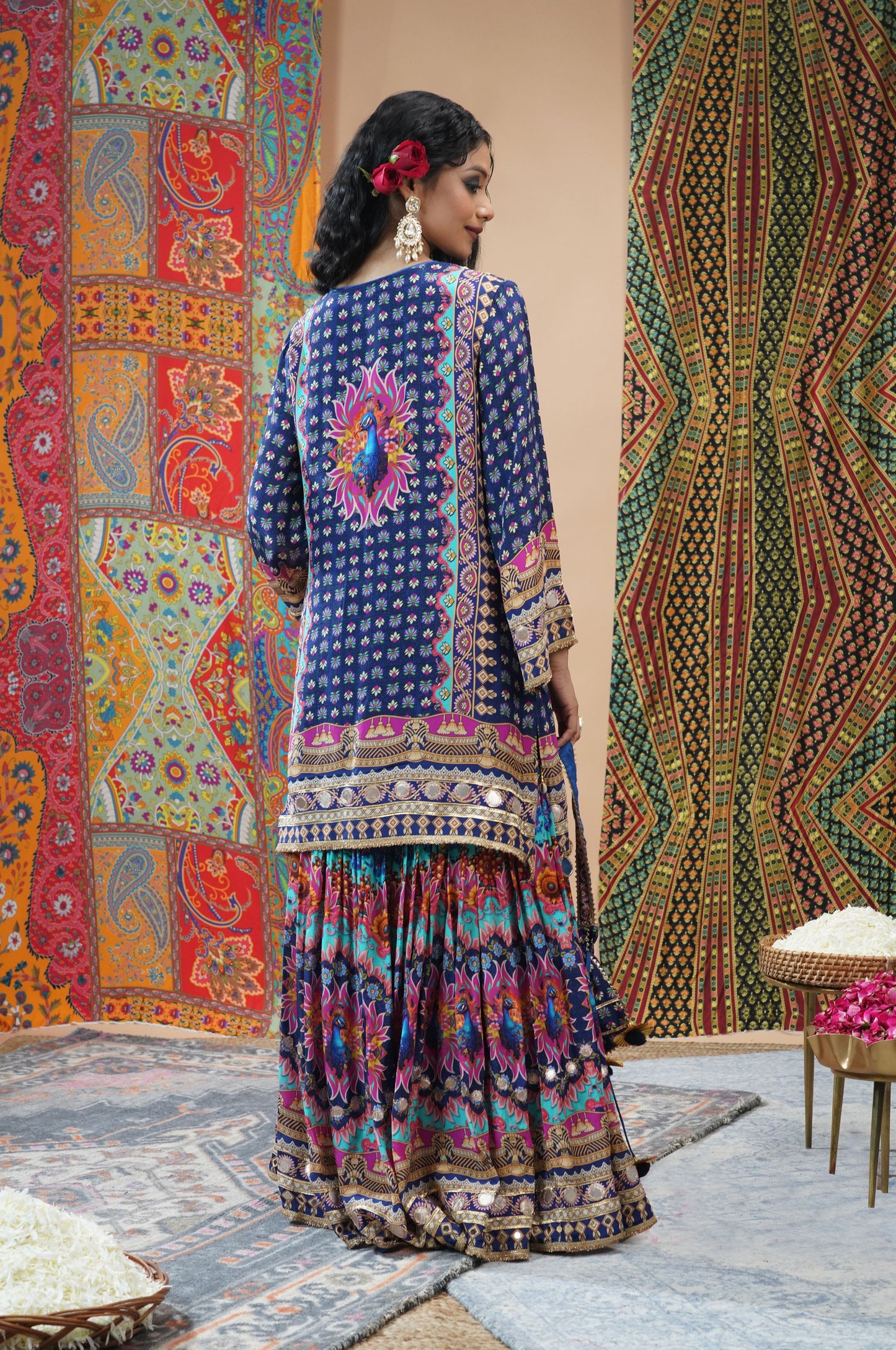 Peacock Blue Sharara Suit with Delicate Embroidery - Swara Collection