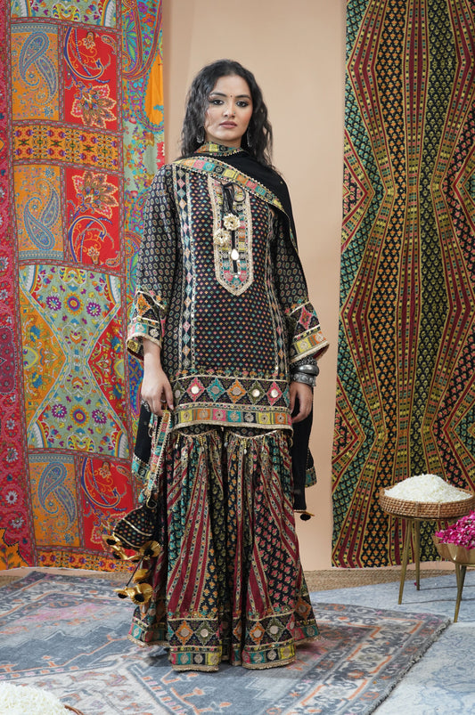 Coffee Brown Viscose Sharara Suit with Delicate Embroidery - Swara Collection